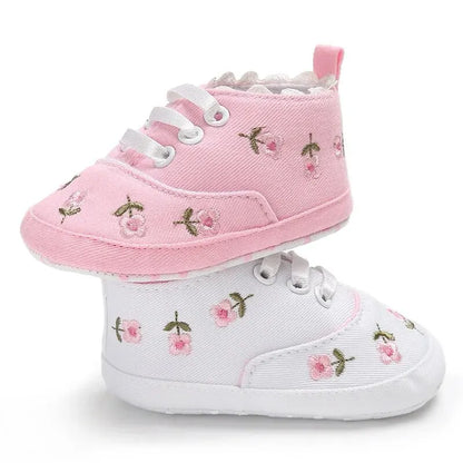 Meckior Newborn Baby Girl Casual Canvas Shoes Flower Cotton Sole Non-slip Baby Shoes Female Infant First Walkers Crib Shoes