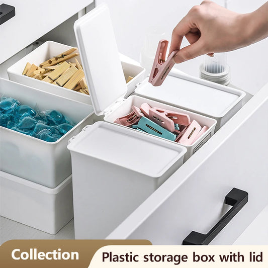 Washing powder storage box, storage box size with lid, classified Japanese plastic bucket can