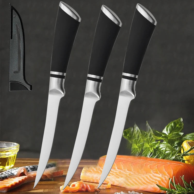 Stainless Steel Fishing Fillet Knife Kitchen Knife with Non-Slip Handle Meat Cleaver Boning Fish Slicing Knife Kitchen Supplies