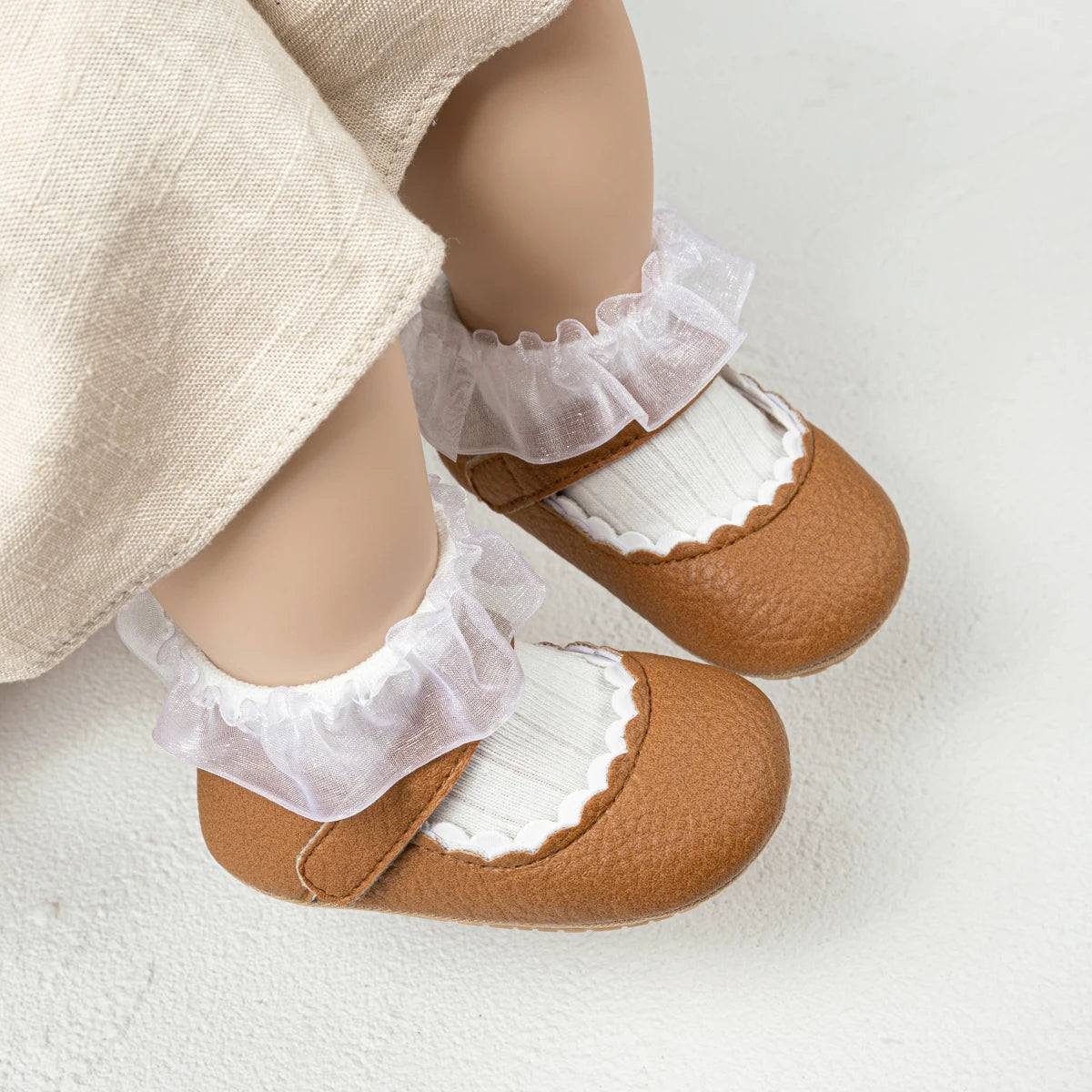 Meckior Baby Boys Girls Shoes Infant Leather Rubber Sole Anti-slip Toddler First Walkers Crib Shoes Newborn Girl Princess