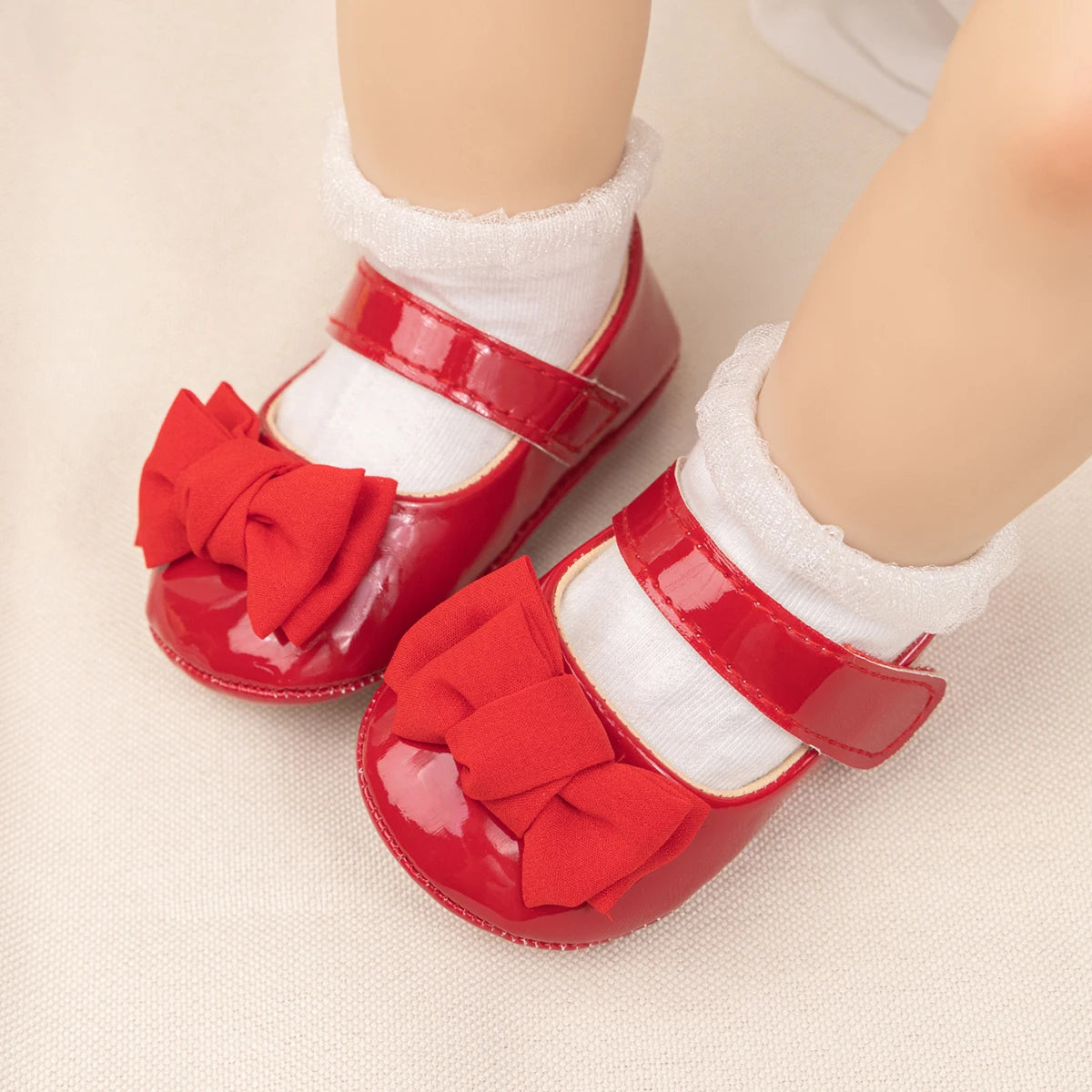 Meckior Sweet Baby Girl Shoes Princess Party Red Bowknot Patent Leather Newborn Infants Girls Shoes Anti Slip Soft Bottom