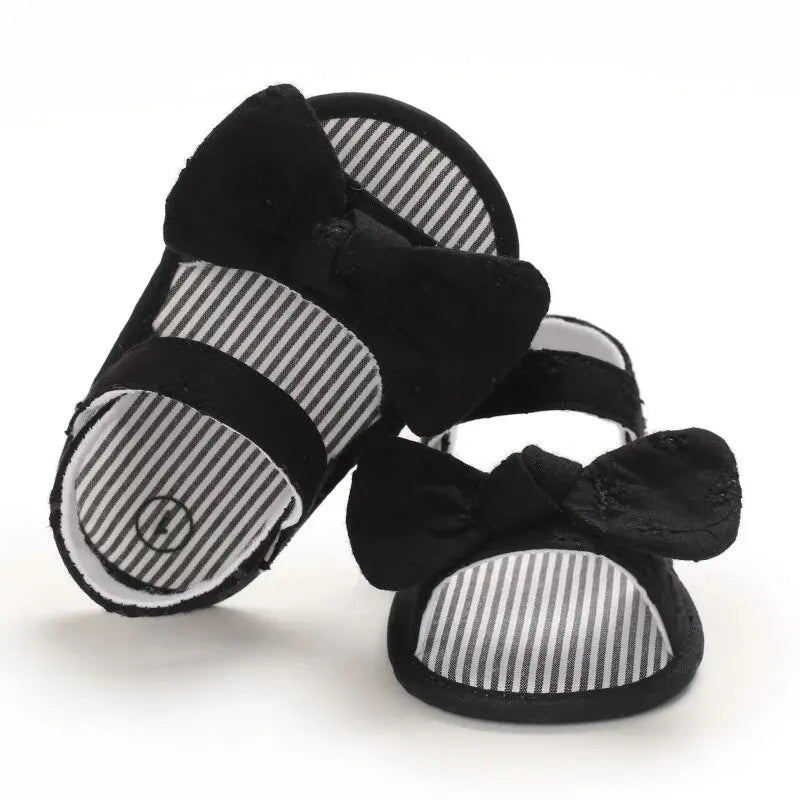 Meckior Summer Cute Bowknot Toddler Girl Shoes Canvas Newborn Garden Sandals Baby Anti-slip Soft Baby Girls Shoes 0-18M