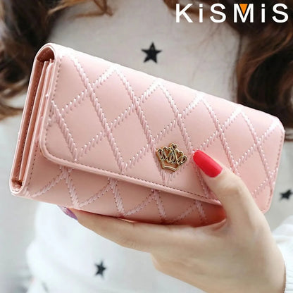 Wallets for Women Cute Pink Pocket Womens Wallets Purses Plaid PU Leather Long Wallet Hasp Phone Bag Money Coin Pocket Ca