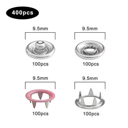 50/100Set 9.5mm Metal Prong Snap Button Press Button Studs Fasteners Hollow Prong Ring for Clothes Garment Sewing Bags Shoes