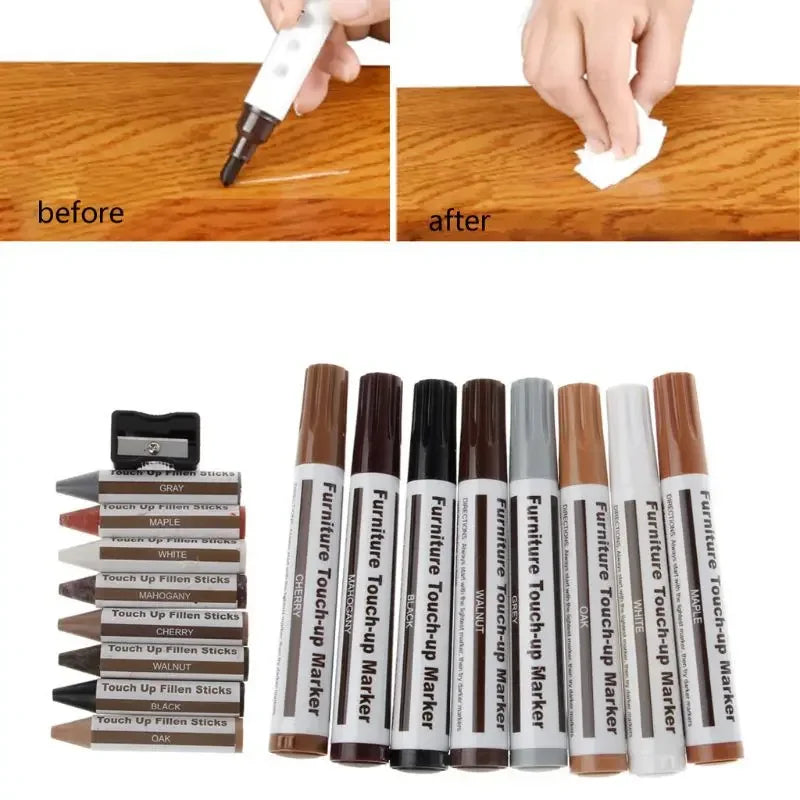 12/17/21Pcs Furniture Touch Up Kit Markers amp Filler Sticks Wood Scratches Restore patch paint pen wood composite repair