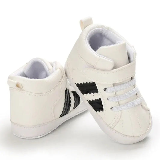 Meckior Toddler Baby Boys Girls High Tops Sneakers Soft Anti-Slip Sole Streaks Infant Newborn First Walking Crib Shoes 0-18M