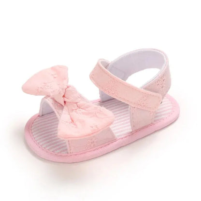 Meckior Summer Cute Bowknot Toddler Girl Shoes Canvas Newborn Garden Sandals Baby Anti-slip Soft Baby Girls Shoes 0-18M