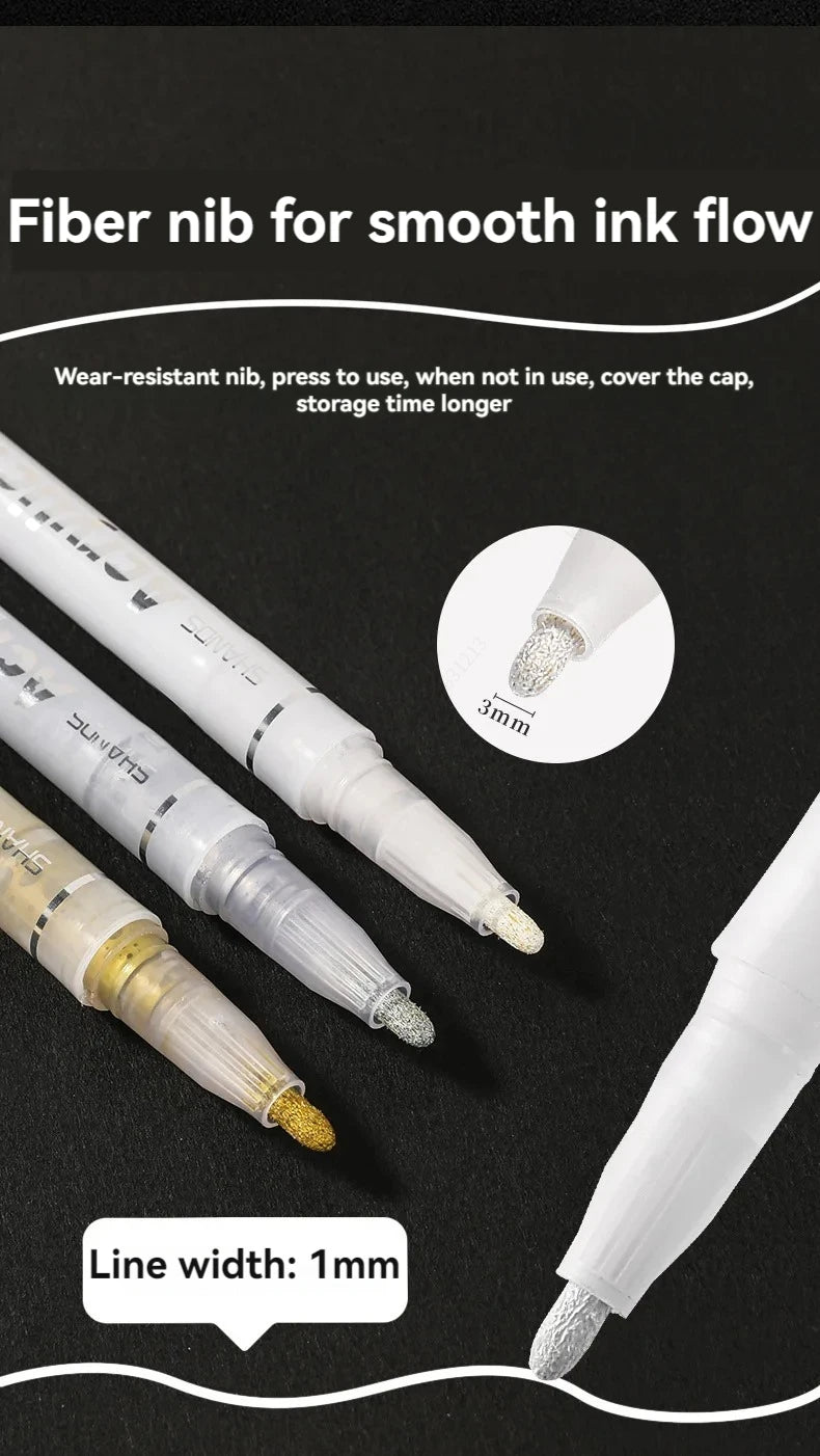 1/3Pcs/Set High-gloss Acrylic Markers Gold, Silver and White Painting Graffiti Pens, Waterproof Ink, Water-based Acrylic Markers