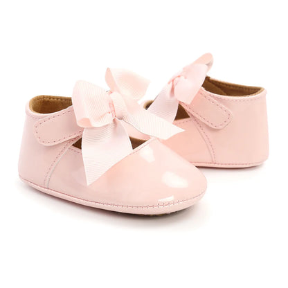 Meckior Baby Shoes Bowknot Rubber Sole Anti-slip PU Ballet Slippers Baby Girl Dress Shoes First Walker Toddler Crib Shoes