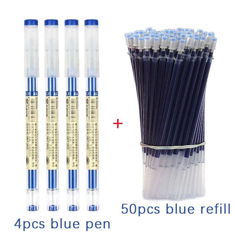 54Pcs/Set 0.35mm Gel Pens Office School Exam Sign Ballpoint Pen Blue Red Black Ink Replaceable Pen Refill Rods Kawaii Stationery