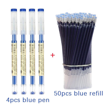 54Pcs/Set 0.35mm Gel Pens Office School Exam Sign Ballpoint Pen Blue Red Black Ink Replaceable Pen Refill Rods Kawaii Stationery