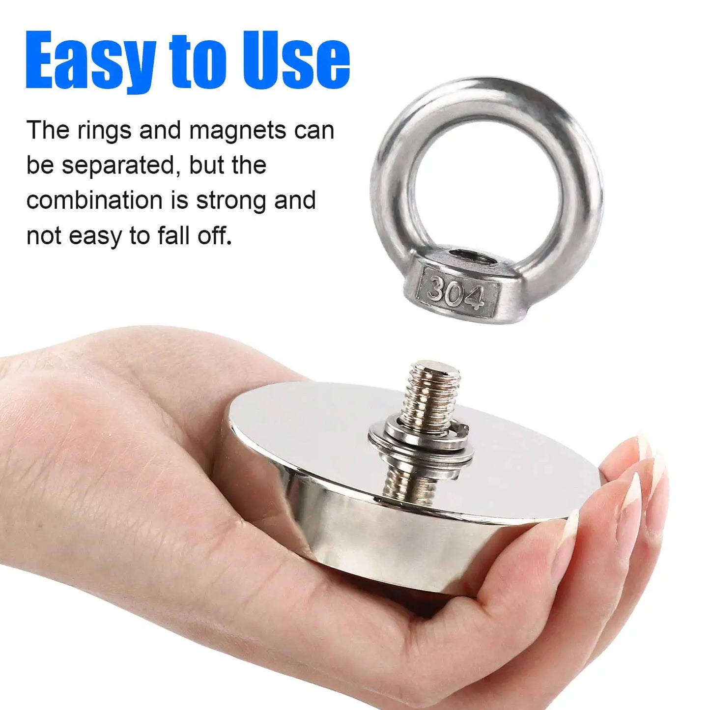 D48 D60 D75 D90 Super Strong Neodymium Fishing Magnets, Rare Earth Magnet with Countersunk Hole Eyebolt for Retrieving in River