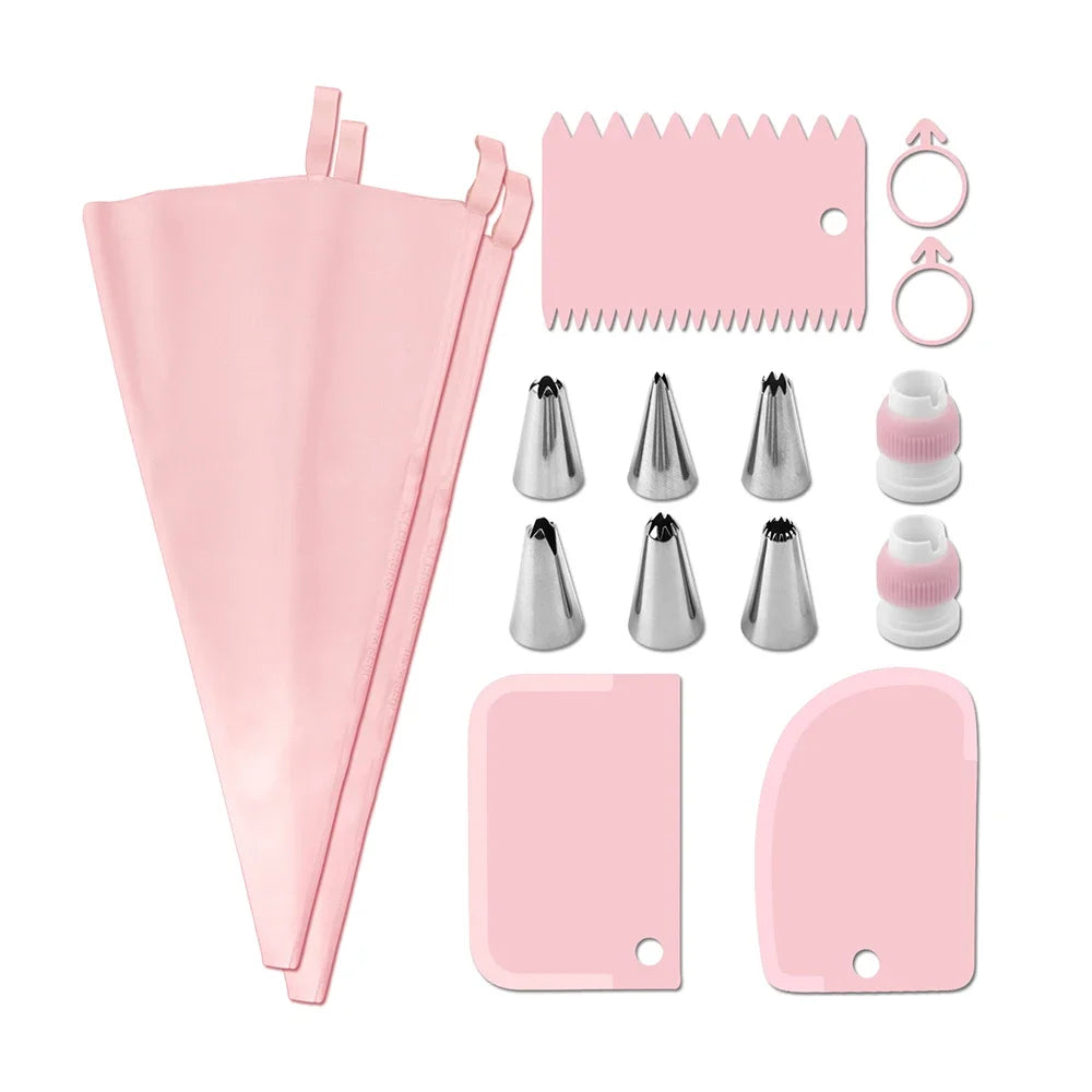 Set(15pcs) Scraper Mounted Mouth Set Silicone Cake Cream Pattern Smooth Modeling Tool Household Baking Tool