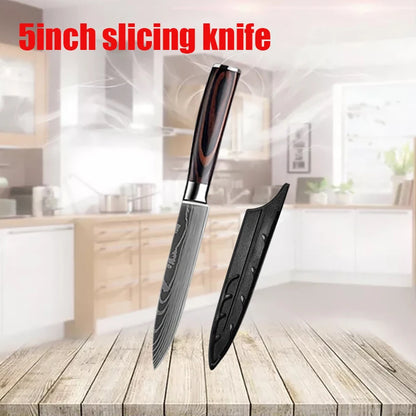 3 Pcs Set Kitchen Knives Set Stainless Steel 7CR17 440C Laser Damascus Japanese Santoku Cleaver Slicing Utility Chef Knife