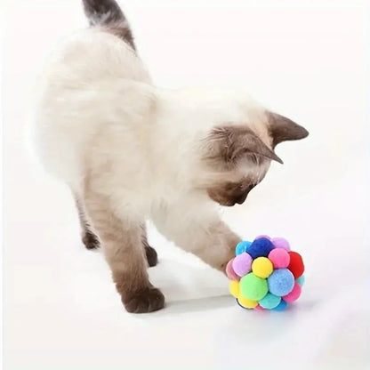 3PCS Cat Toys Cat Plush Ball Toy Pet Elastic Bell Ball Self Hi Ball Playing Cat Colorful Woolen Ball