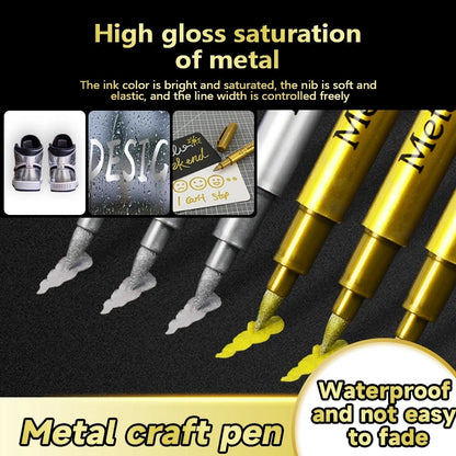 6Pcs Metallic Marker Pens Permanent Gold Silver Paint Markers for Art Rock Painting,DIY Photo Album, Crafts,Ceramics, Metal