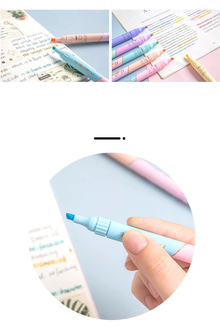 KissButy 6Pcs/Set Highlighter Pen Set Double headed Kawaii Fluorescence Colour School Supplies Marker Stationery