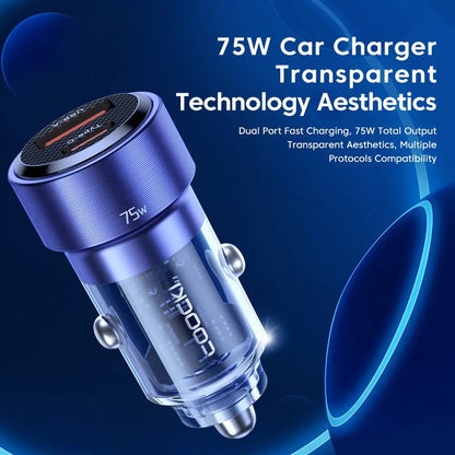 USB C 75W Car Quick Charger QC 4.0 PD 3.0 Type C 45W Fast Charging For iPhone 15 14 13 12 11 Pro Max Xiaomi Samsung Redmi