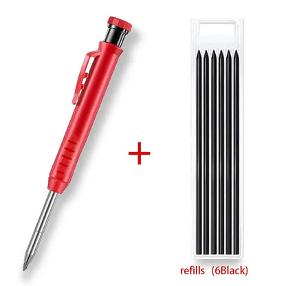 Solid Carpenter Pencil With Refill Lead And Built-in Sharpener For Deep Hole Mechanical Pencil Scribing Marking Woodworking Tool