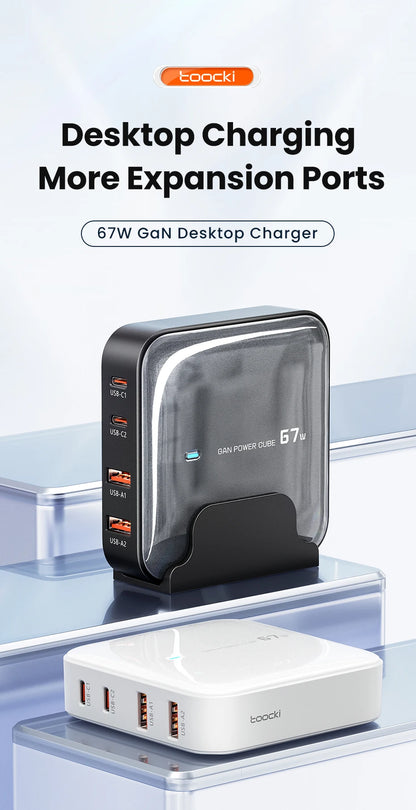 Charger Charging Station Multi Port 67W GaN USB Charger Desktop Type C PD QC Quick Charge For iPhone MacBook Pro Xiaomi