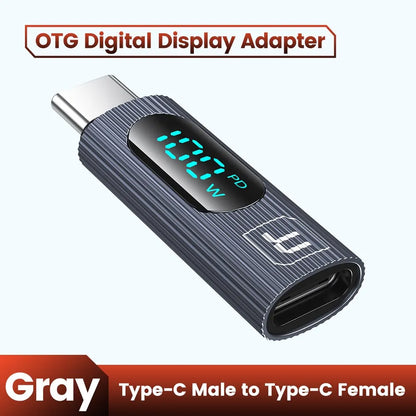 OTG Adapter 100W Digital Display USB Type C Male to Type C Female OTG Adapter PD Fast Charging Convertor For Xiaomi Redmi