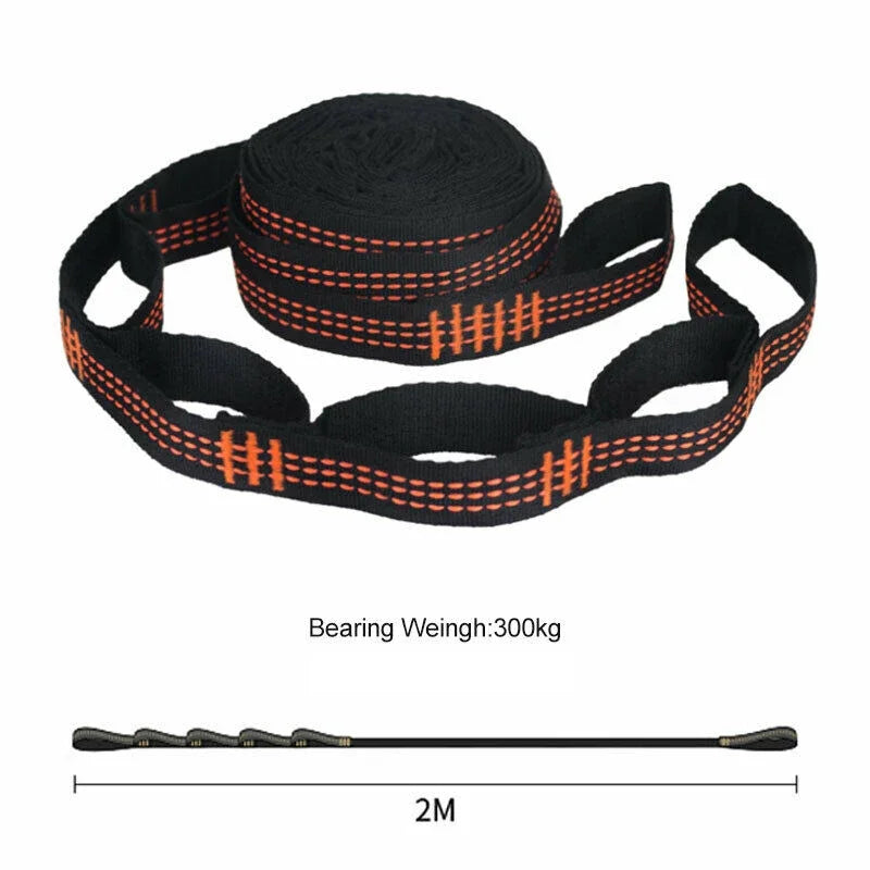 Correias De Poliéster Reforçado Para Acampamento AO Ar Livre Black Hammock Straps 5 Ring Alta Carga-rolamento Farpado 2pcs