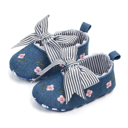 Meckior New Printed Baby Girl Shoes Bowknot Soft Sole Anti-slip Shallow Baby Girls Princess Shoes First Walker Crib Shoes