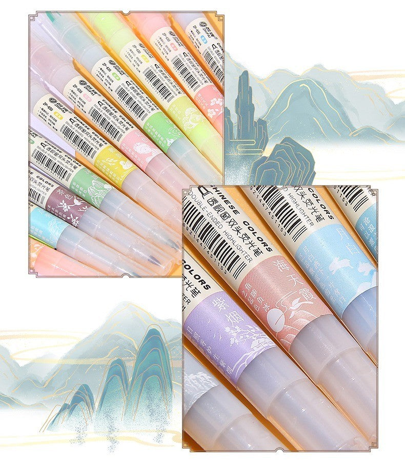 5pcs/set Double Tip Highlighter Pens Kawaii Colored Manga Markers Pastel Scrapbooking Japanese Kawaii Stationery School supplies