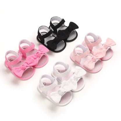 Meckior Summer Cute Bowknot Toddler Girl Shoes Canvas Newborn Garden Sandals Baby Anti-slip Soft Baby Girls Shoes 0-18M