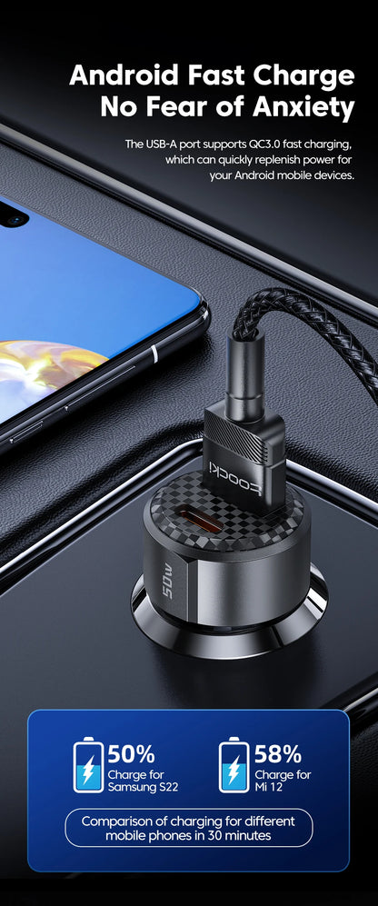 50W QC PD 3.0 Car Charger Quick Charge 4.0 USB Type C Car Fast Charging For iPhone 12 13 14 Huawei Samsung Xiaomi POCO