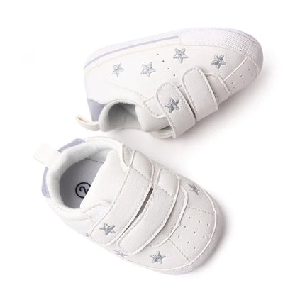 Meckior Spring and Autumn Baby Shoes Non-slip Soft Rubber Soled Toddler Shoes Cute Embroidered Love Stars Casual Shoes