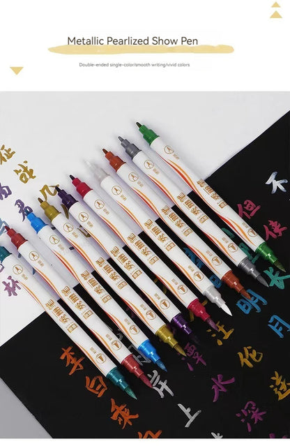 10Colors Metallic Calligraphy Pens Double Tip Fine/soft Brush Art Marker Pen Scrapbooking Crafts Card Making Stationery Supplies