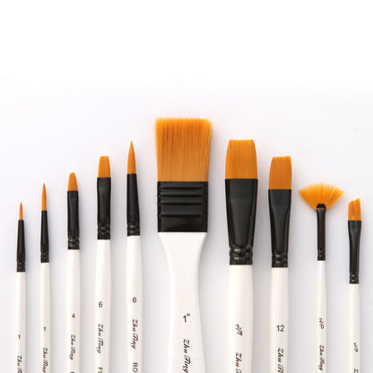 10Pcs/Set Artists Paint Brush Watercolor Wooden Handle Nylon Pointed Hair DIY Oil Acrylic Painting Art Paint Brushes Supplies