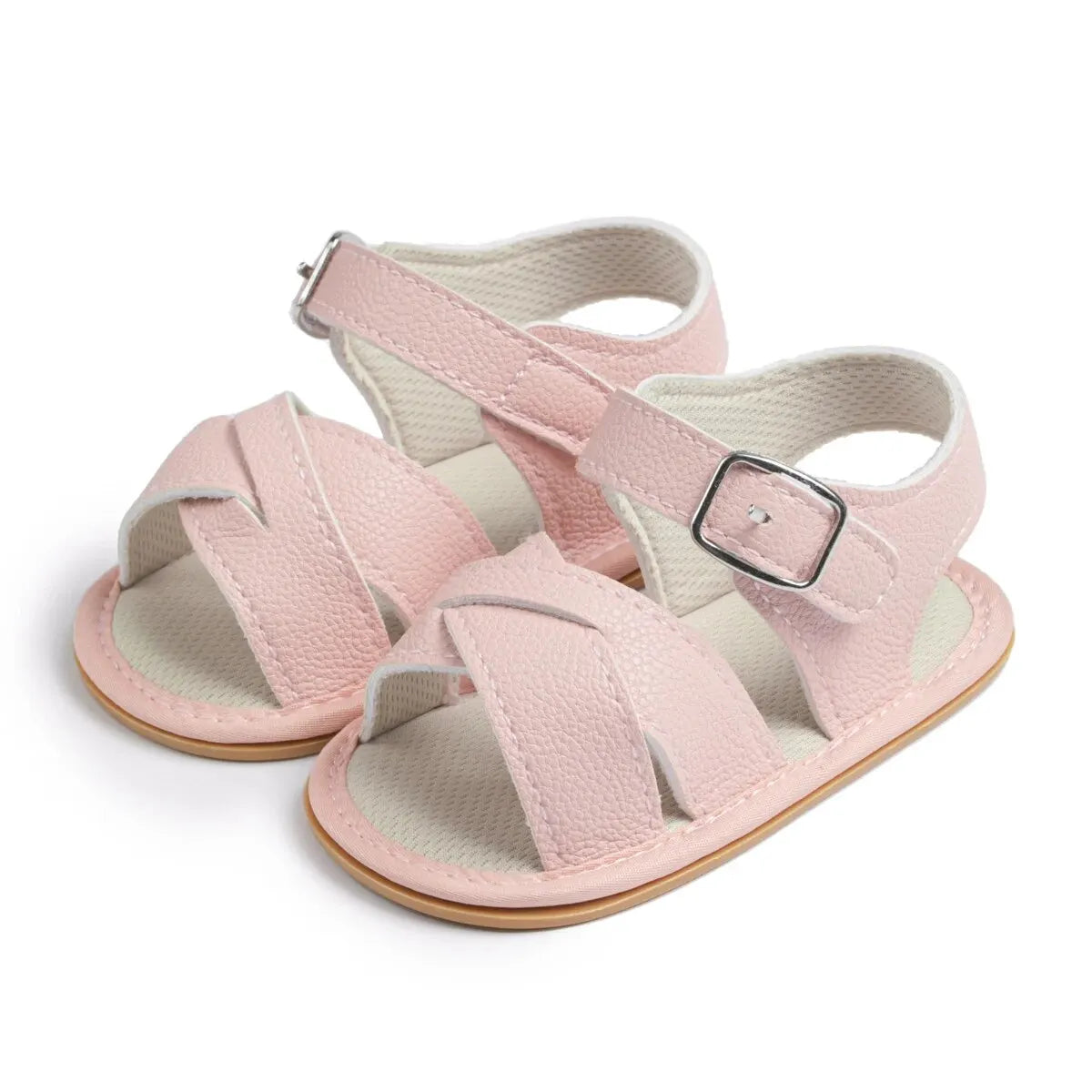 Meckior Newborn Baby Sandals Flats PU Leather Rubber Sole Anti-Slip First Walker Toddler Baby Girl Shoes Summer Infant Shoes