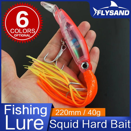 Large Lifelike Octopus Fishing Lure With 2 Treble Hook Luminous Squid Jigs Artificial Simulation Squid Hard Fishing Lure