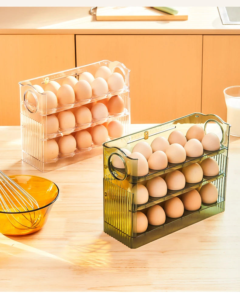 Kitchen Large Capacity Egg Fridge Storage Box - Portable Multi-Layer Egg Tray Organizer, Convenient Opening/Closing Egg Holder