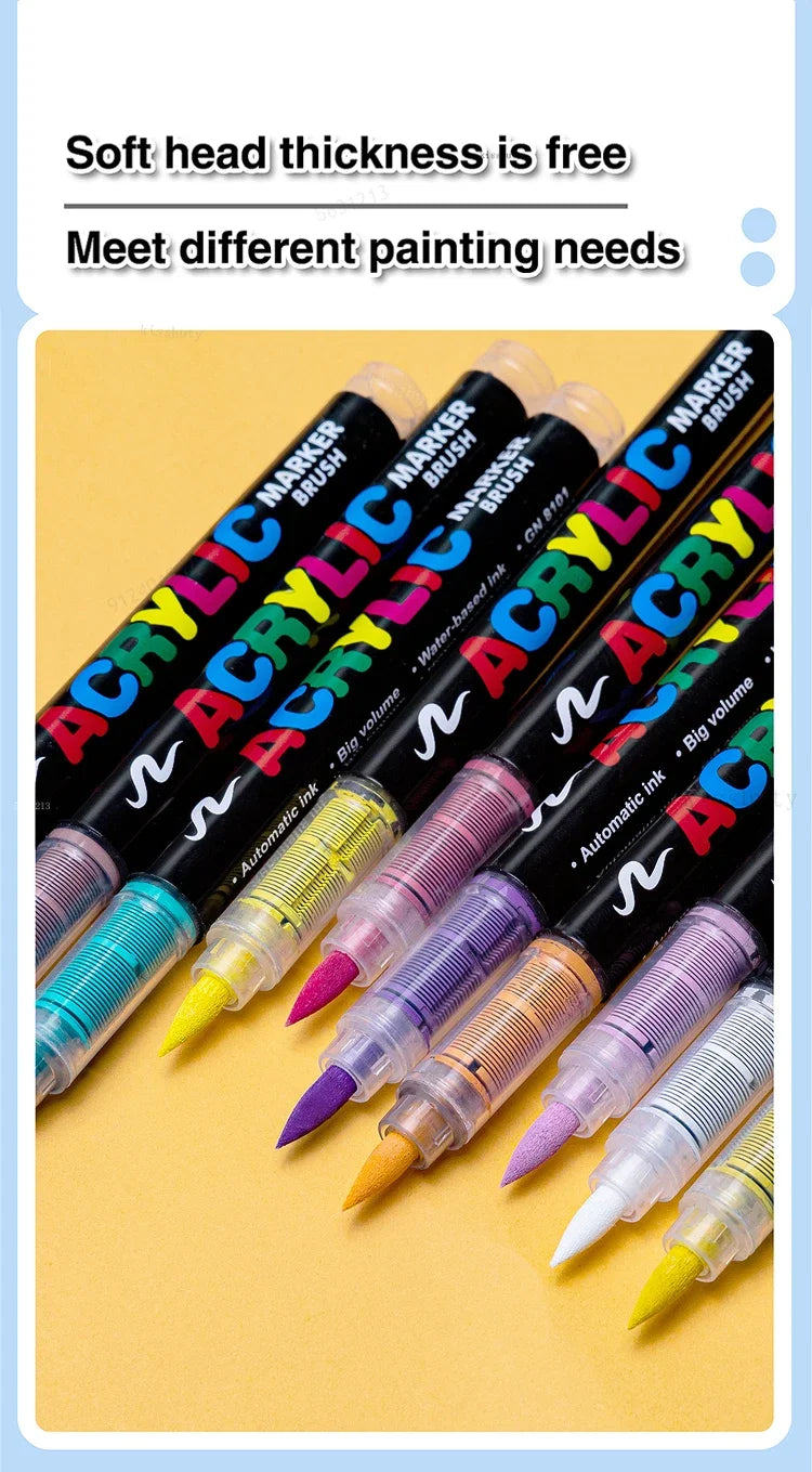 12/24/30 Colors Acrylic Marker Pens Waterproof Pen Soft brush Nib Student Art For Glass Stone Metal Glass Wood Plasctic Paper