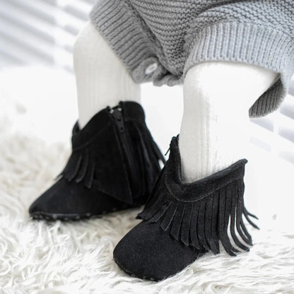 Meckior Baby Booties Vintage Tassel Anti-slip Sole Winter Warm Baby Boys Girls Shoes Snow Booties First Walkers Infant Shoes