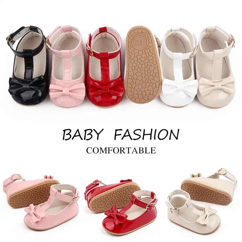 Meckior 2024 New Baby Girls Shoes Princess Choreography Cute Bow PU Anti-slip Soft Rubber Bottom First Walker Toddler Crib Shoes