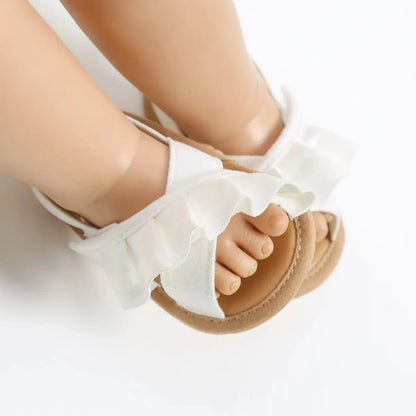 Meckior Summer Baby Sandals Baby Girl Shoes Princess Flat Sole Non-slip Toddler First Walker Crib Shoes Newborn Canvas Slippers