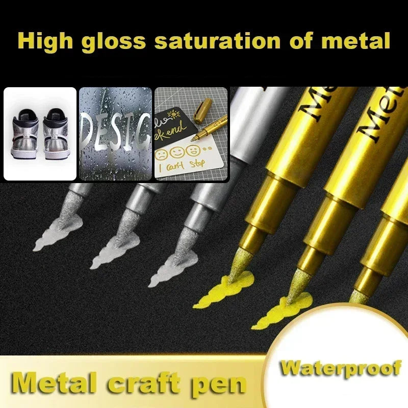 6Pcs Brush Metallic Paint Marker Pens Gold Silver Color Permanent Art Marker For Manga Crafts Scrapbooking Stationery Supplies