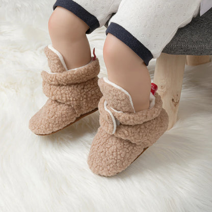 Meckior Baby Fleece Booties Infant Baby Slippers Girls Boys Non-Slip Soft Sole Baby Socks Newborn First Walkers Warm Crib Shoes