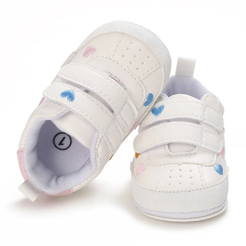 Meckior Spring and Autumn Baby Shoes Non-slip Soft Rubber Soled Toddler Shoes Cute Embroidered Love Stars Casual Shoes