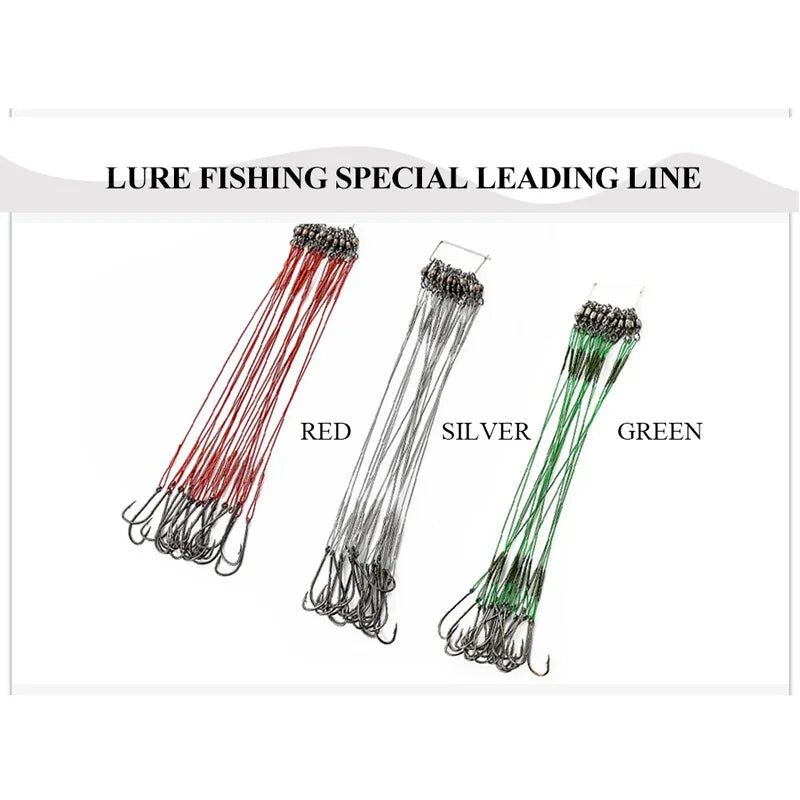 Anti Bite Steel Fishing Line Steel Wire Leader With #1 Hook With Swivel 50LB 20Pcs/Bag 3 Colors Fishing Tackle Gear