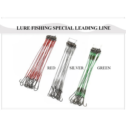 Anti Bite Steel Fishing Line Steel Wire Leader With #1 Hook With Swivel 50LB 20Pcs/Bag 3 Colors Fishing Tackle Gear