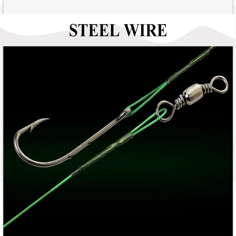 Anti Bite Steel Fishing Line Steel Wire Leader With #1 Hook With Swivel 50LB 20Pcs/Bag 3 Colors Fishing Tackle Gear