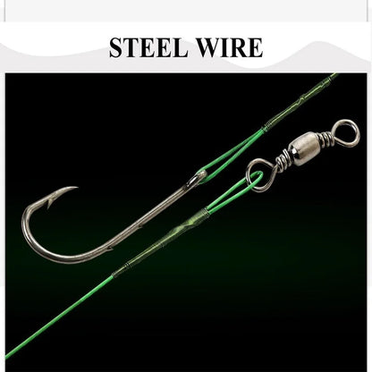 Anti Bite Steel Fishing Line Steel Wire Leader With #1 Hook With Swivel 50LB 20Pcs/Bag 3 Colors Fishing Tackle Gear