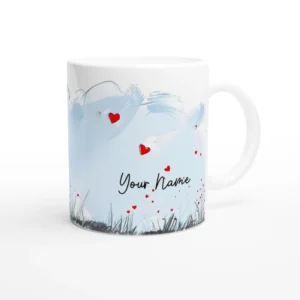 Personalized Name mug – Heart balloon Design Wrap White 11oz Ceramic Mug